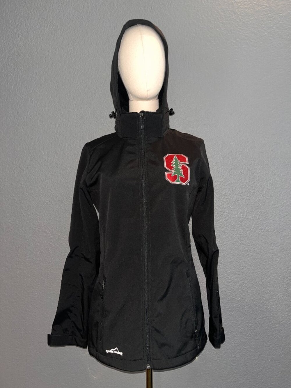 STANFORD UNIVERSITY CARDINAL "TREE" EDDIE BAUER SOFT SHELL HOODED JACKET  SMALL